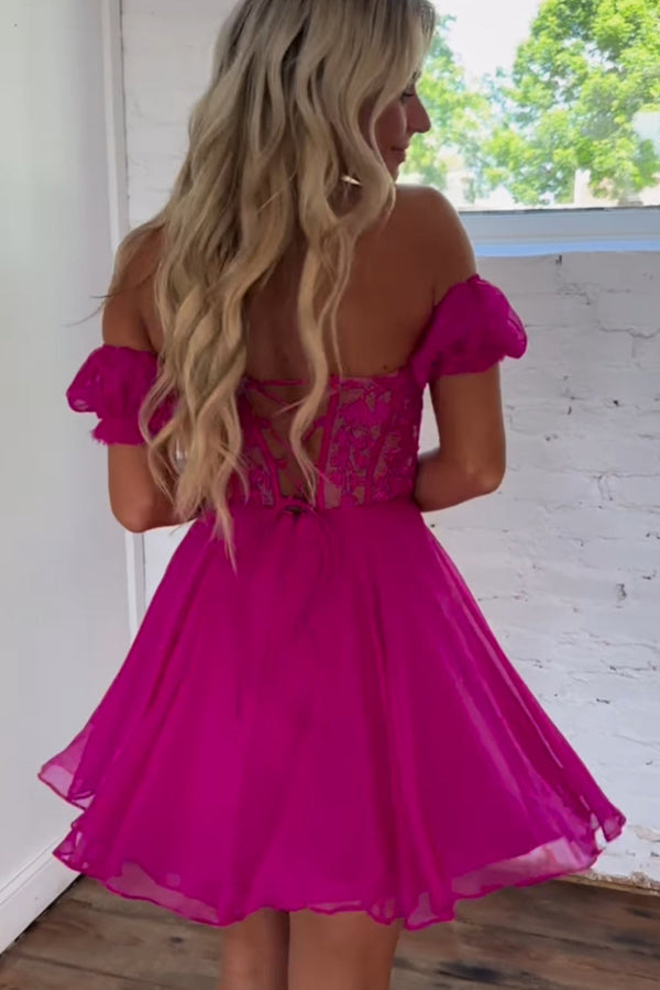 Luolandi A Line Lace Off the Shoulder Homecoming Dress with Appliques Beautiful